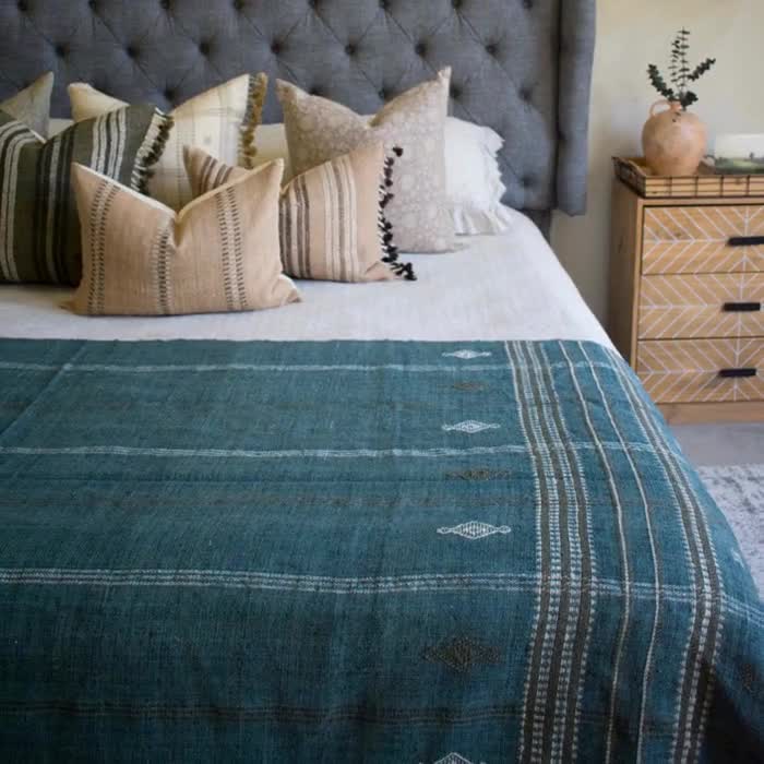 ヴィンテージウールブランケット、ティールインド風カバーレット